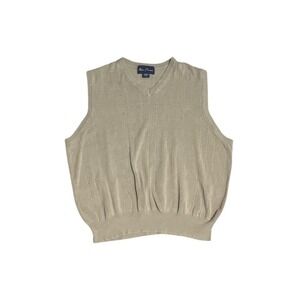 Alan Flusser Men's Beige Silk V-Neck Sweater Vest Size L Vintage